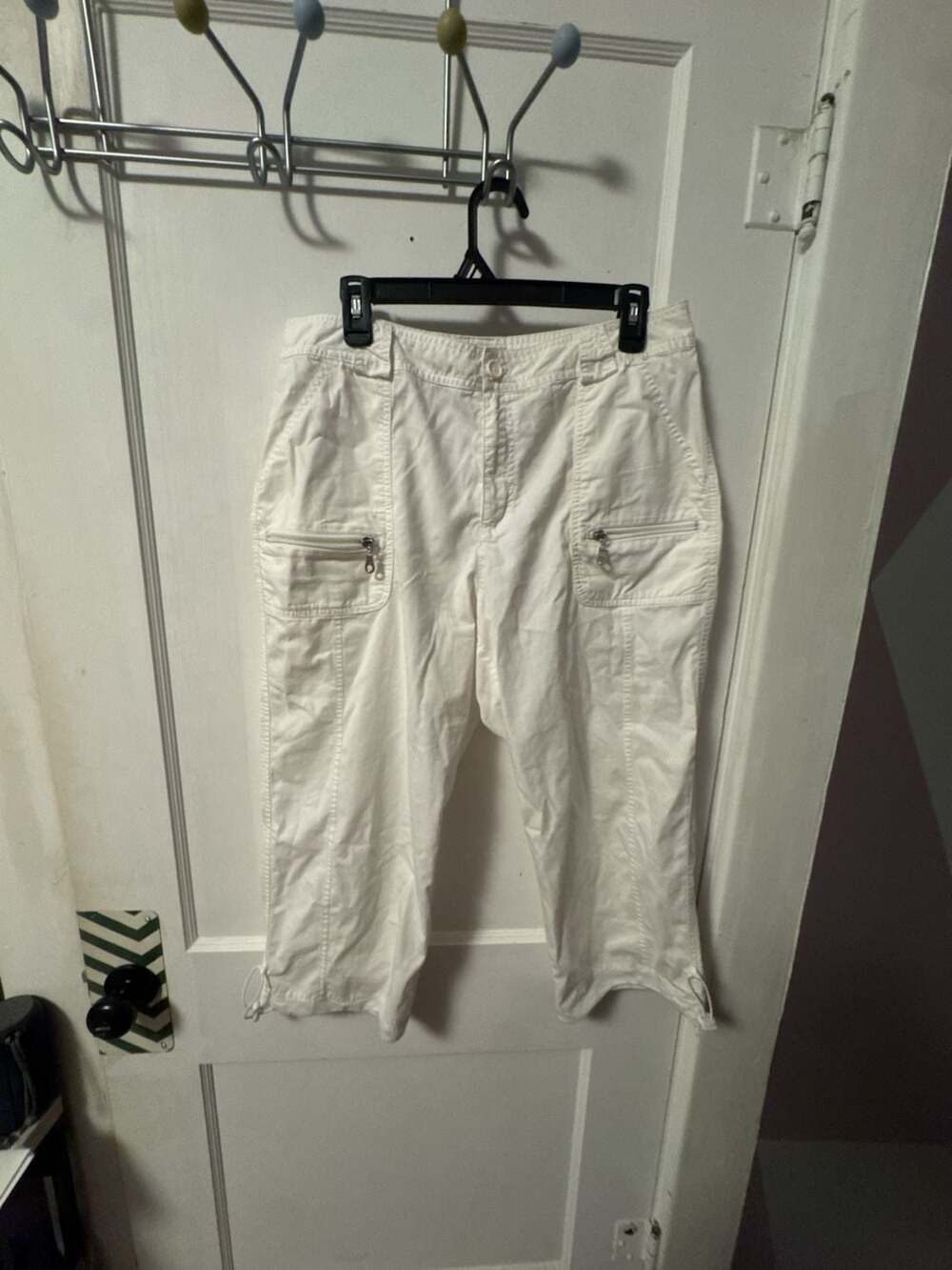 La Cabana Women's White Cotton Blend Cargo Capri Pants Size 14